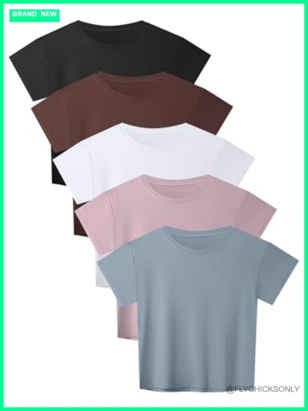 5 Pack Women's Loose Fit Crop T-Shirts Short Sleeve Crew Neck Workout Tops